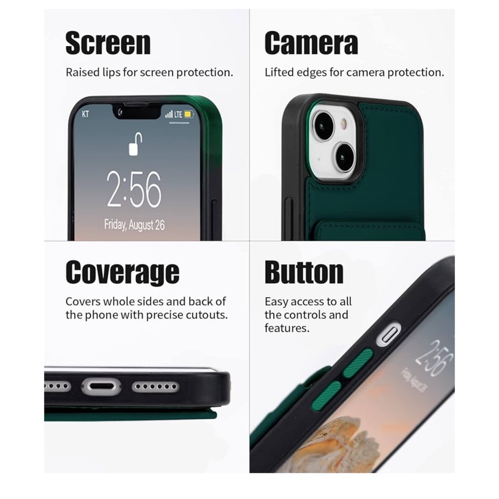 iPhone 14 5 Card Case Ultra Slim Magnetic Closure Shockproof Wallet Green - Picture 5 of 8